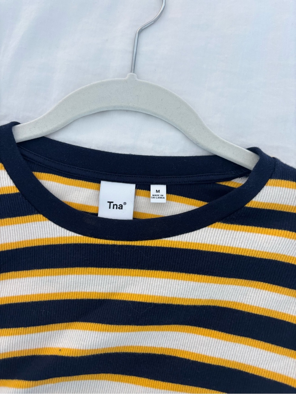 TNA Navy, White & Yellow Striped Ribbed Tee